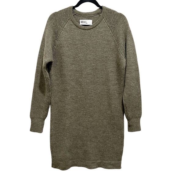 Margaret Howell Dresses & Skirts - MHL Margaret Howell Olive Green Wool Ribbed Knit Sweater Dress